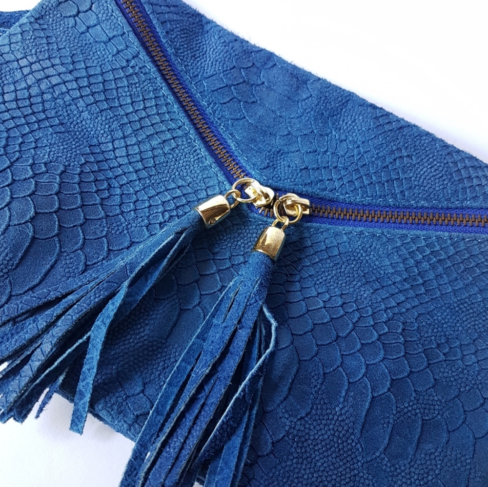 Blue Leather Textured Crossbody Bag - Picture 2 of 11